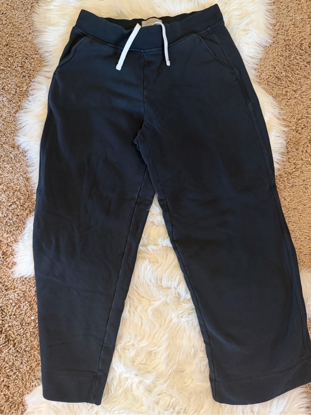 Everlane Luxury Loungewear Black Wide-Leg Drawstring SweatPants-L